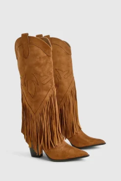 boohoo Bottes de cow-boy style western à détails de pampille au look vintage< Bottes|Santiags