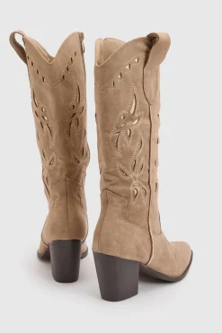 Bottes De Cowboy Western Brodées En Synthétique Avec Détails Ajourés
