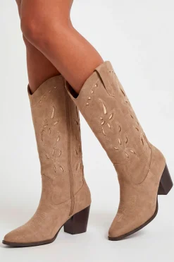 Bottes De Cowboy Western Brodées En Synthétique Avec Détails Ajourés