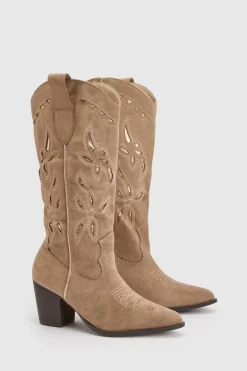 Bottes De Cowboy Western Brodées En Synthétique Avec Détails Ajourés
