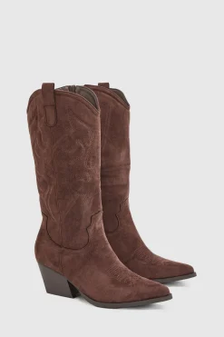 boohoo Bottes De Cowboy Western À Broderies Coupe Large< Bottes|Santiags