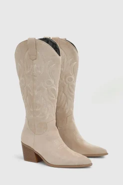 Bottes De Cowboy Western Brodées Coupe Large