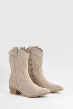 Bottes de cow-boy western à cheville en daim synthétique brodé