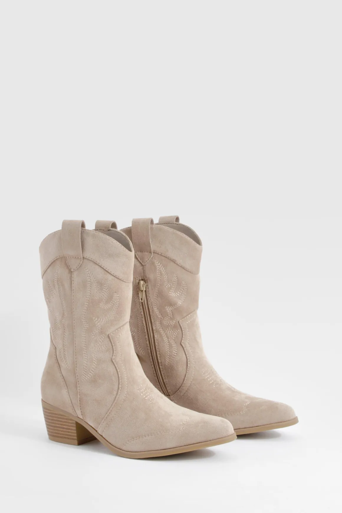 Bottes de cow-boy western à cheville en daim synthétique brodé