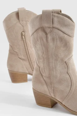 Bottes de cow-boy western à cheville en daim synthétique brodé