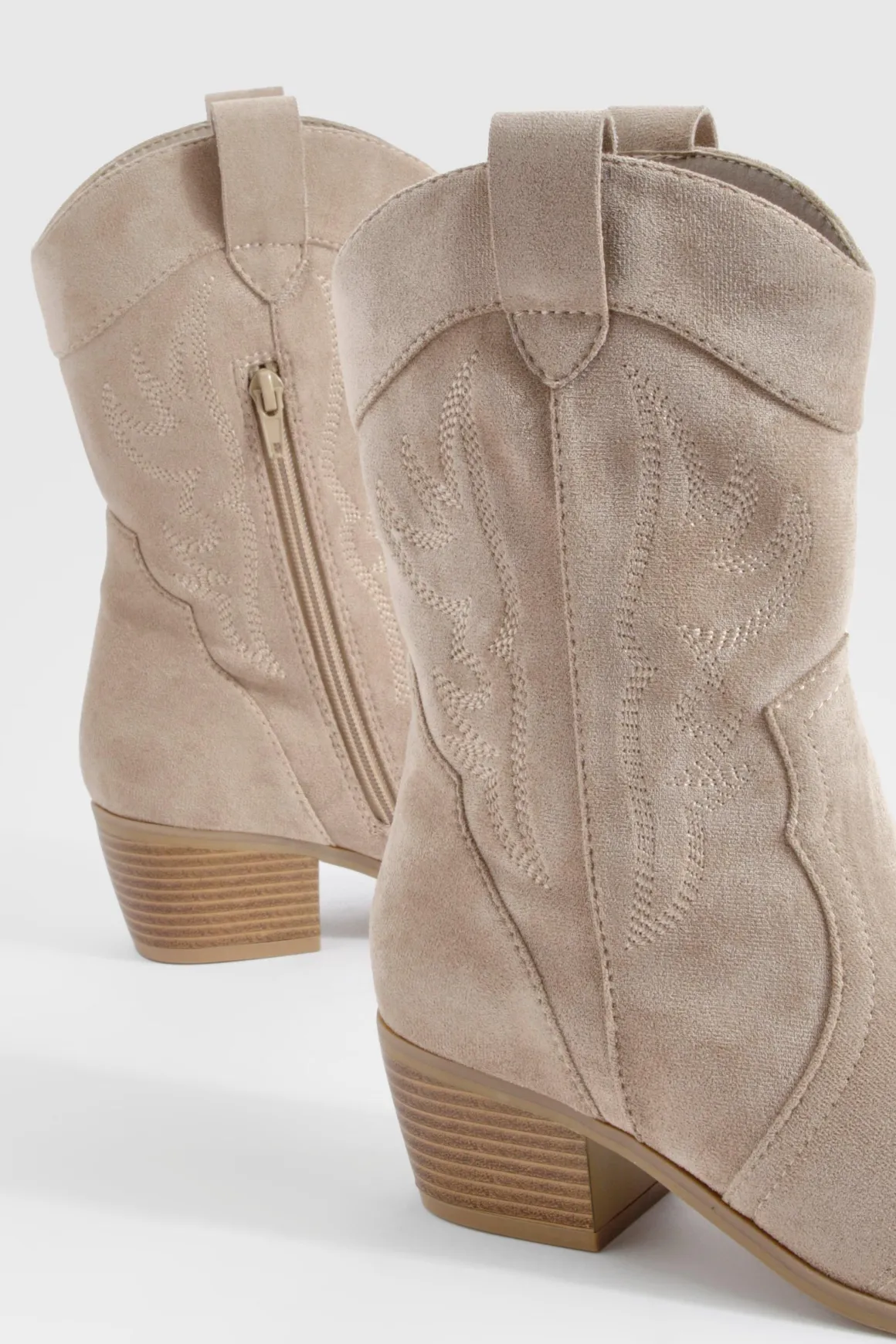 Bottes de cow-boy western à cheville en daim synthétique brodé