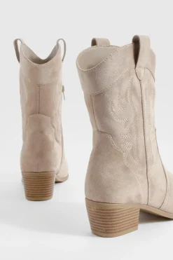 Bottes de cow-boy western à cheville en daim synthétique brodé