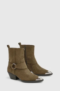 Bottes de cow-boy western à cheville en synthétique avec embout d'orteil argenté