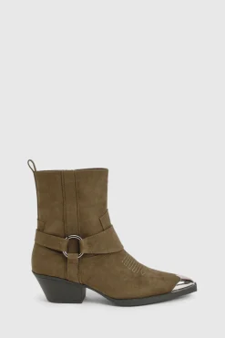Bottes de cow-boy western à cheville en synthétique avec embout d'orteil argenté