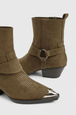Bottes de cow-boy western à cheville en synthétique avec embout d'orteil argenté