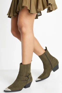 Bottes de cow-boy western à cheville en synthétique avec embout d'orteil argenté