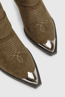 Bottes de cow-boy western à cheville en synthétique avec embout d'orteil argenté