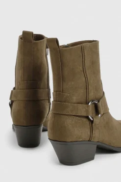 Bottes de cow-boy western à cheville en synthétique avec embout d'orteil argenté