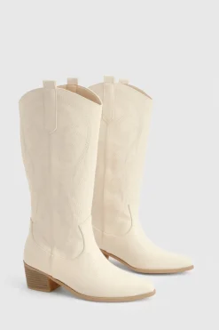 Bottes de cowboy western à détails sur le mollet et brodées