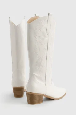boohoo Bottes de cow-boy western mi-mollet à détails brodés< Bottes|Santiags