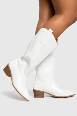 boohoo Bottes de cow-boy western mi-mollet à détails brodés< Bottes|Santiags