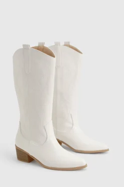 boohoo Bottes de cow-boy western mi-mollet à détails brodés< Bottes|Santiags