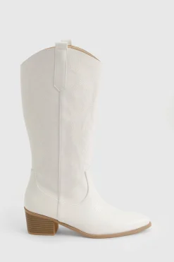 boohoo Bottes de cow-boy western mi-mollet à détails brodés< Bottes|Santiags