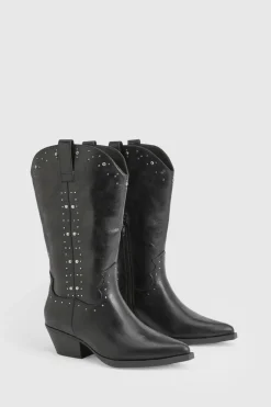 Bottes de cowboy western montantes en faux suède avec détails cloutés
