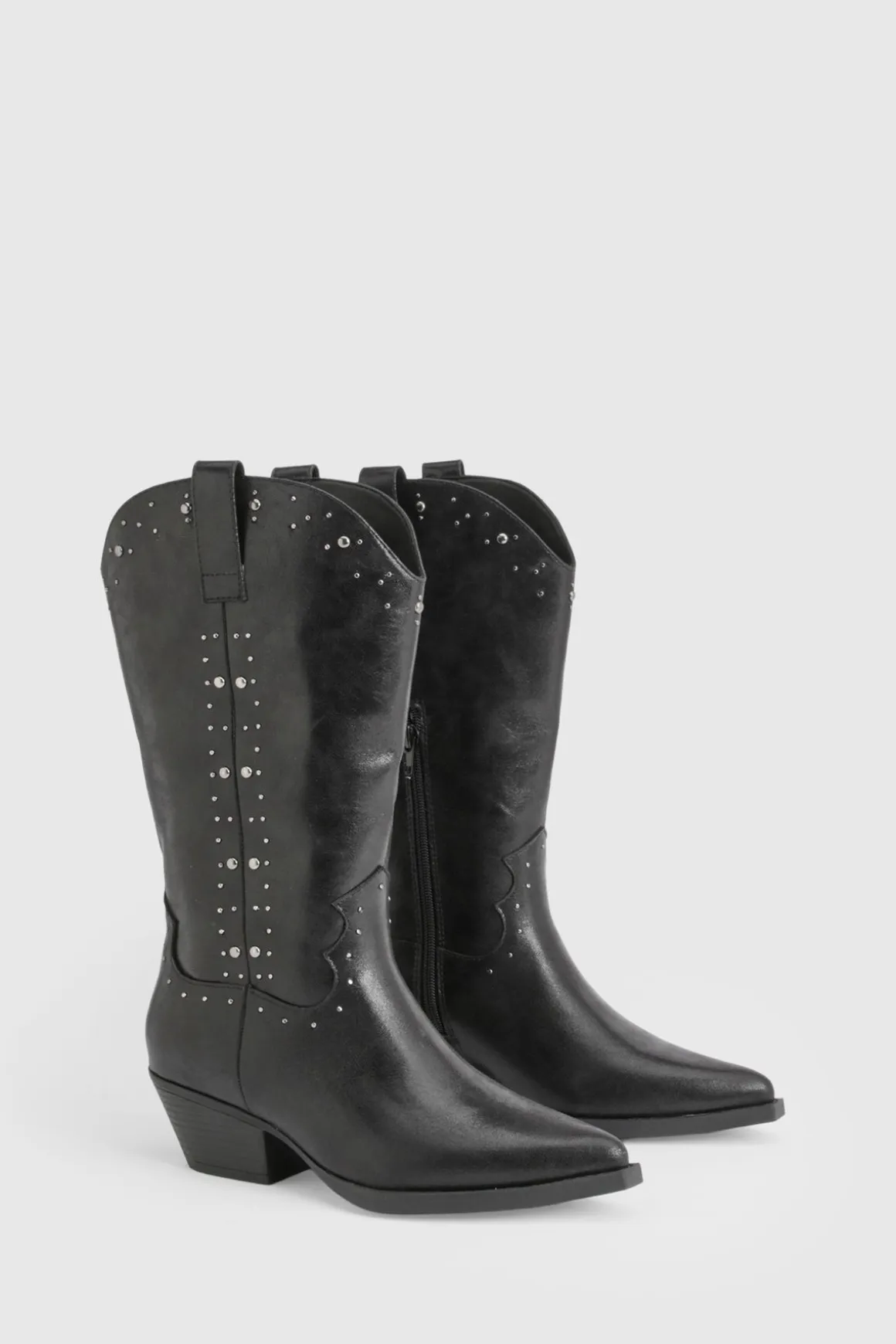 Bottes de cowboy western montantes en faux suède avec détails cloutés