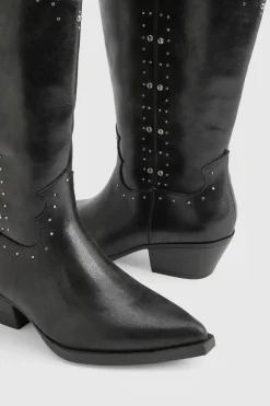 Bottes de cowboy western montantes en faux suède avec détails cloutés