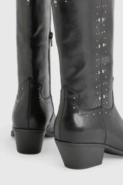 Bottes de cowboy western montantes en faux suède avec détails cloutés