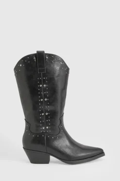 Bottes de cowboy western montantes en faux suède avec détails cloutés
