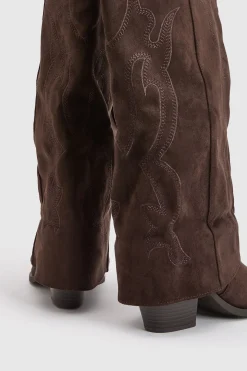Bottes De Cowboy Western Montantes En Synthétique Avec Revers