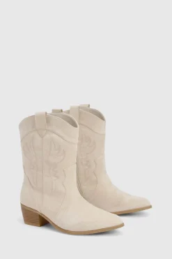 boohoo Bottes de cow-boy western à onglet en suédé synthétique pour pieds larges< Bottes|Bottes En Daim