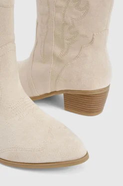 boohoo Bottes de cow-boy western à onglet en suédé synthétique pour pieds larges< Bottes|Bottes En Daim