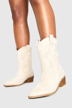 boohoo Bottes de cow-boy western à onglet en suédé synthétique pour pieds larges< Bottes|Bottes En Daim