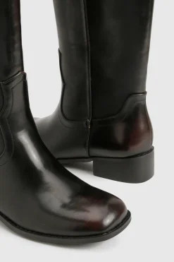 boohoo Bottes de cowboy western épurées à talon bloc au look vieilli< Bottes|Santiags