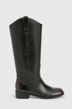 boohoo Bottes de cowboy western épurées à talon bloc au look vieilli< Bottes|Santiags