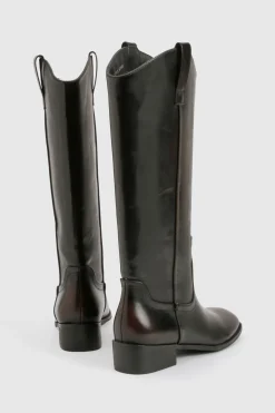 boohoo Bottes de cowboy western épurées à talon bloc au look vieilli< Bottes|Santiags