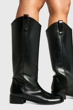 boohoo Bottes de cowboy western épurées à talon bloc effet vieilli< Bottes|Bottes Noires