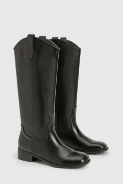 boohoo Bottes de cowboy western épurées à talon bloc effet vieilli< Bottes|Bottes Noires