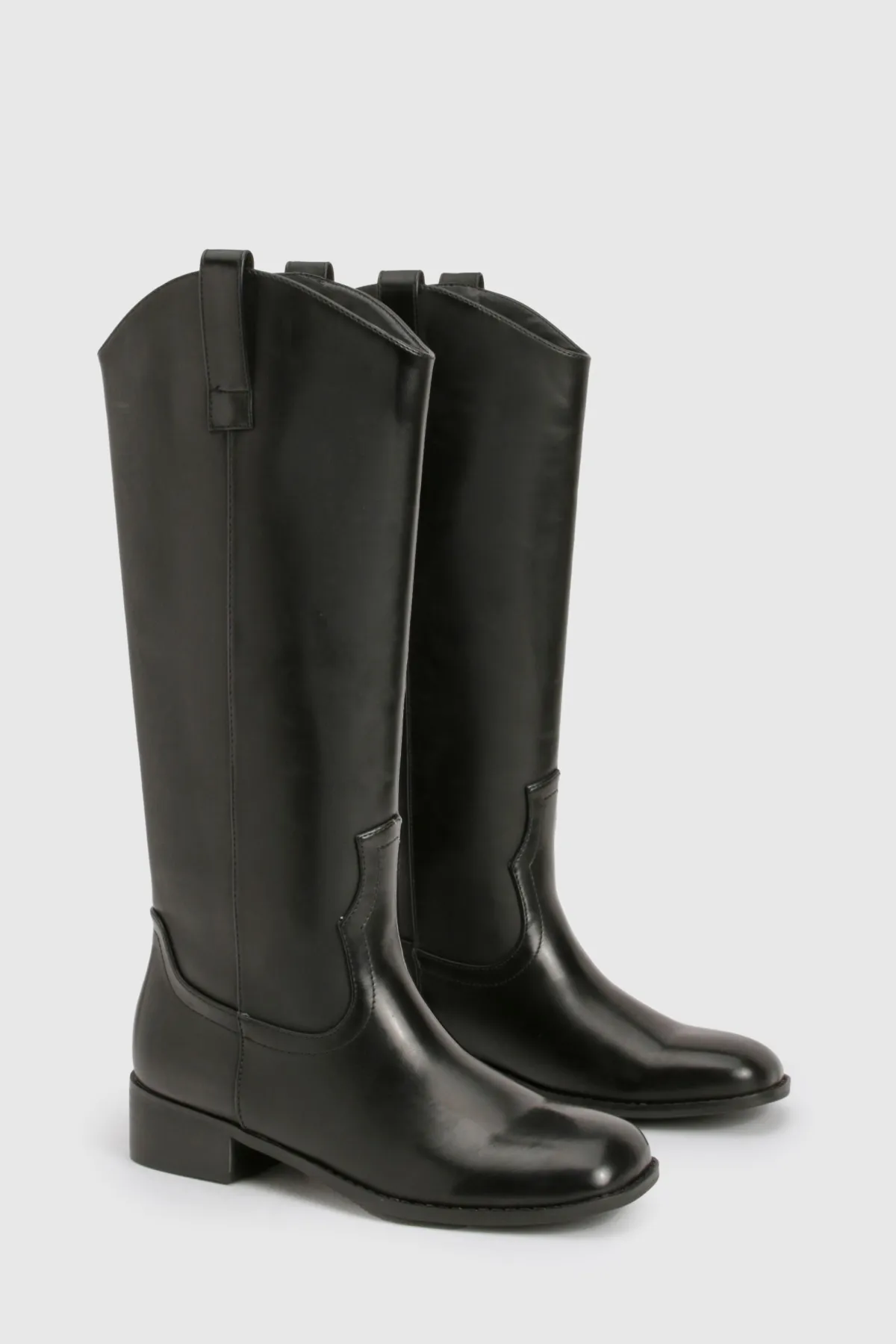 boohoo Bottes de cowboy western épurées à talon bloc effet vieilli< Bottes|Bottes Noires