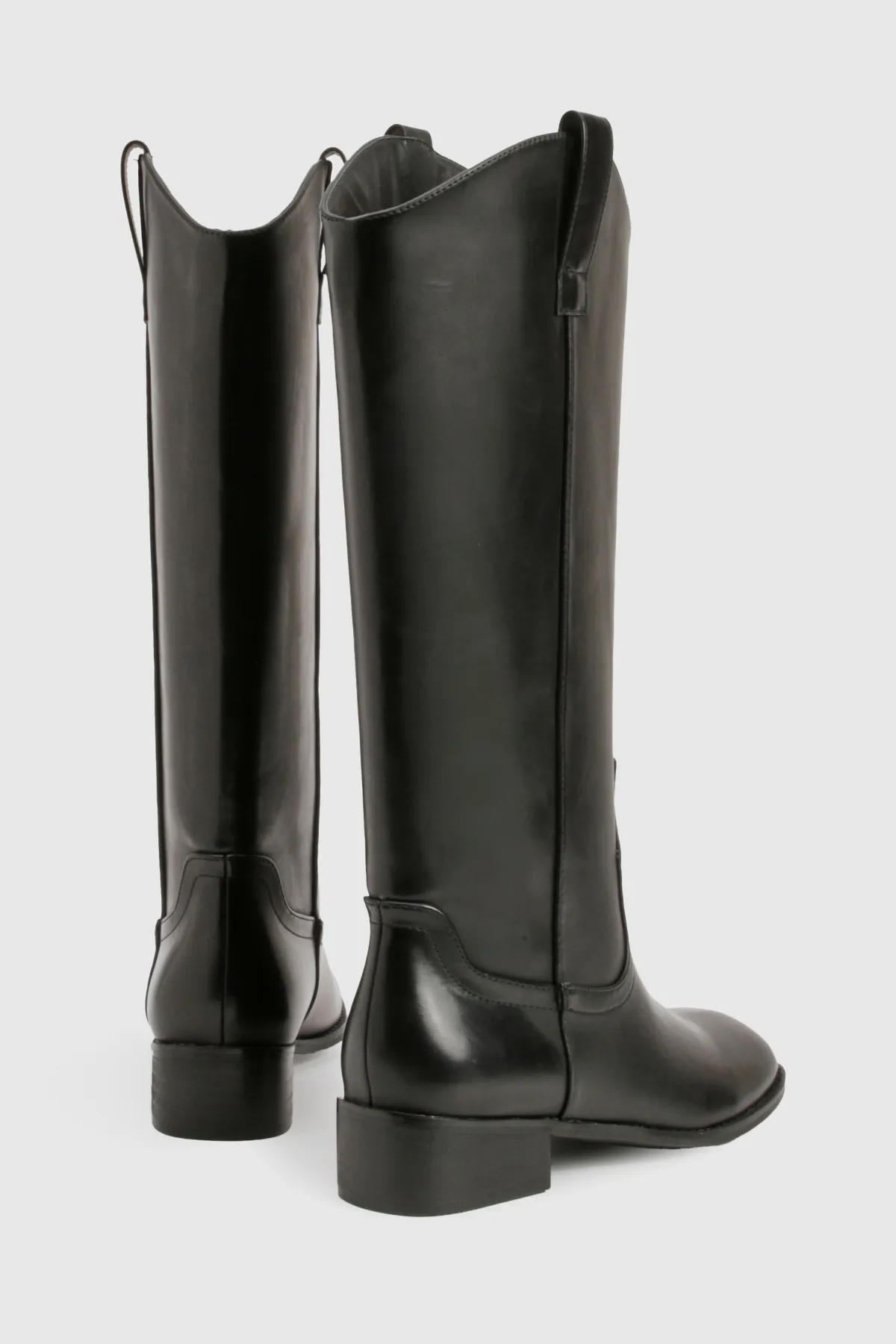 boohoo Bottes de cowboy western épurées à talon bloc effet vieilli< Bottes|Bottes Noires