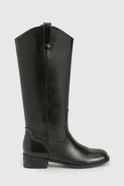 boohoo Bottes de cowboy western épurées à talon bloc effet vieilli< Bottes|Bottes Noires
