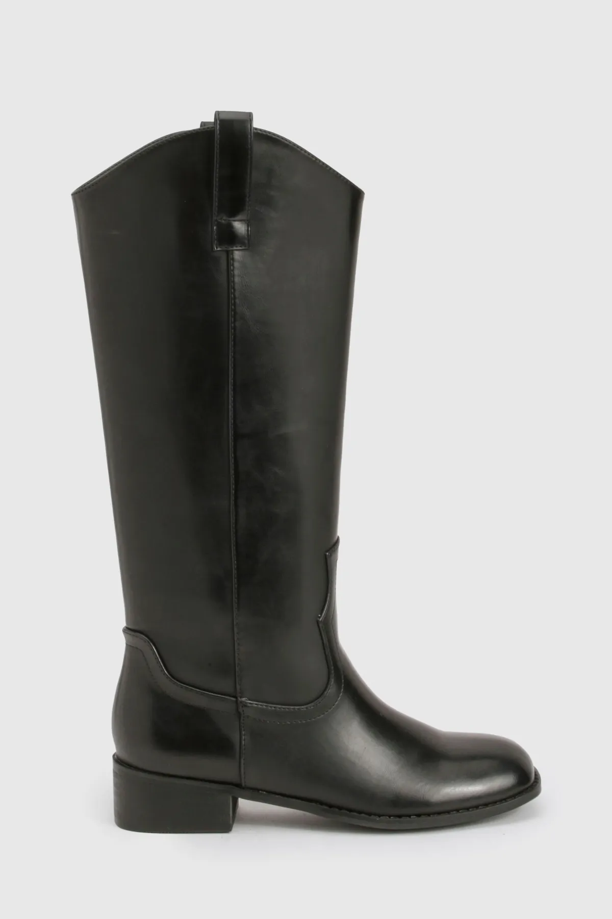 boohoo Bottes de cowboy western épurées à talon bloc effet vieilli< Bottes|Bottes Noires
