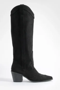 Bottes de cowboy western à talons hauts en synthétique-suède montantes