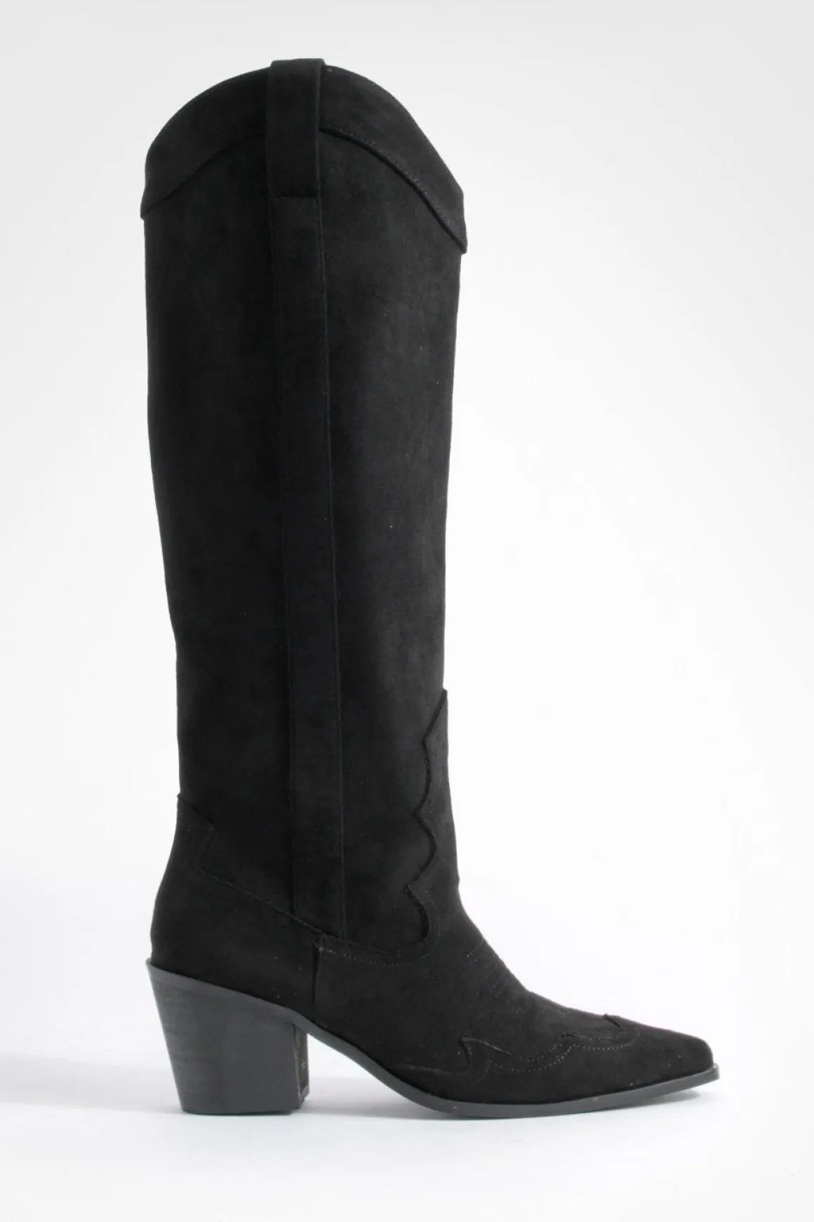Bottes de cowboy western à talons hauts en synthétique-suède montantes