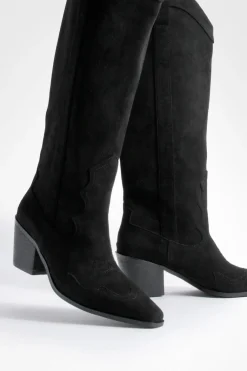 Bottes de cowboy western à talons hauts en synthétique-suède montantes