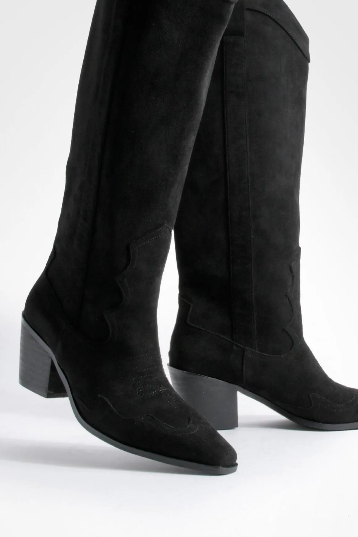 Bottes de cowboy western à talons hauts en synthétique-suède montantes