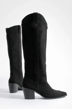 Bottes de cowboy western à talons hauts en synthétique-suède montantes