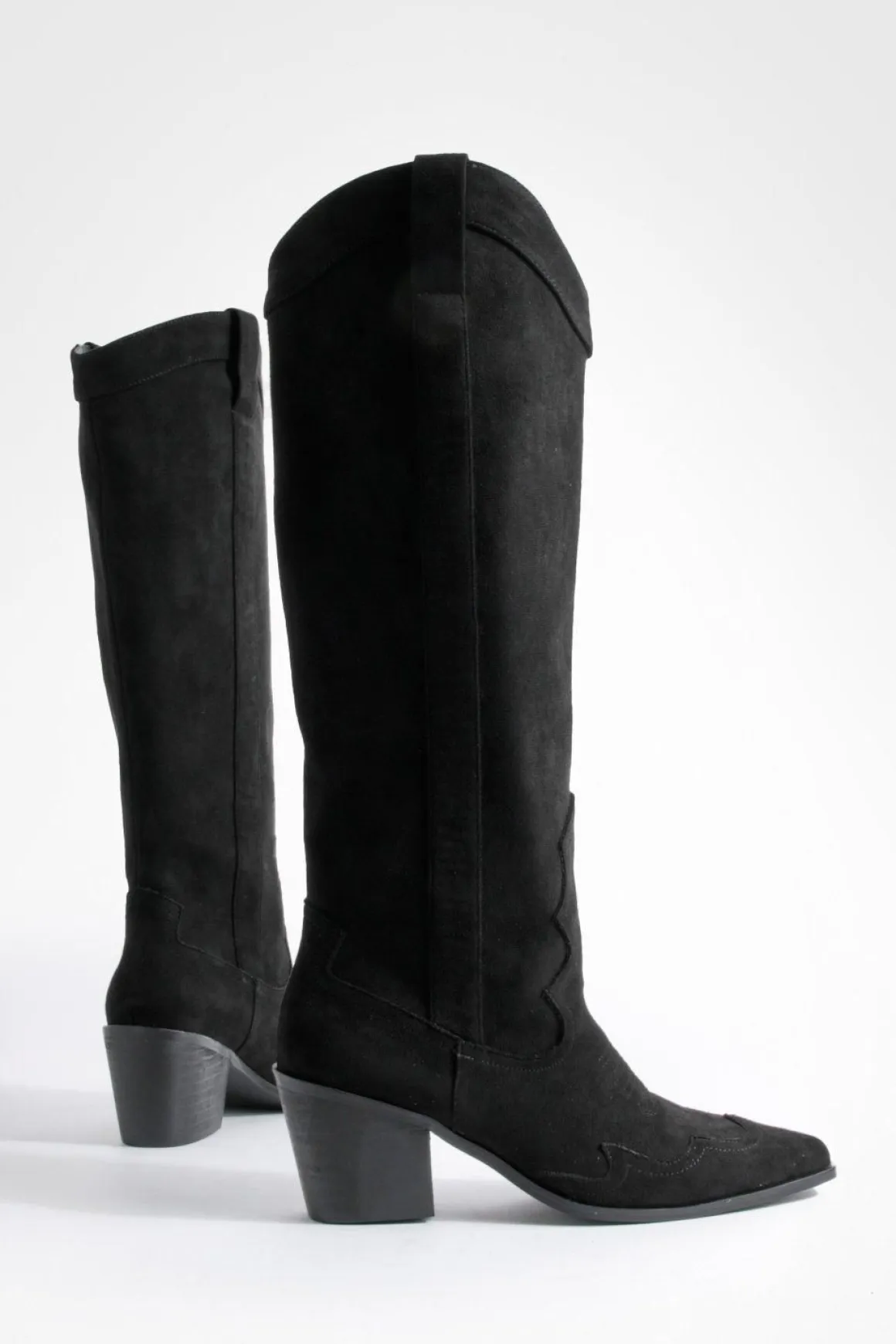 Bottes de cowboy western à talons hauts en synthétique-suède montantes