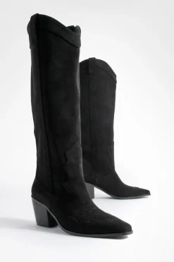 Bottes de cowboy western à talons hauts en synthétique-suède montantes
