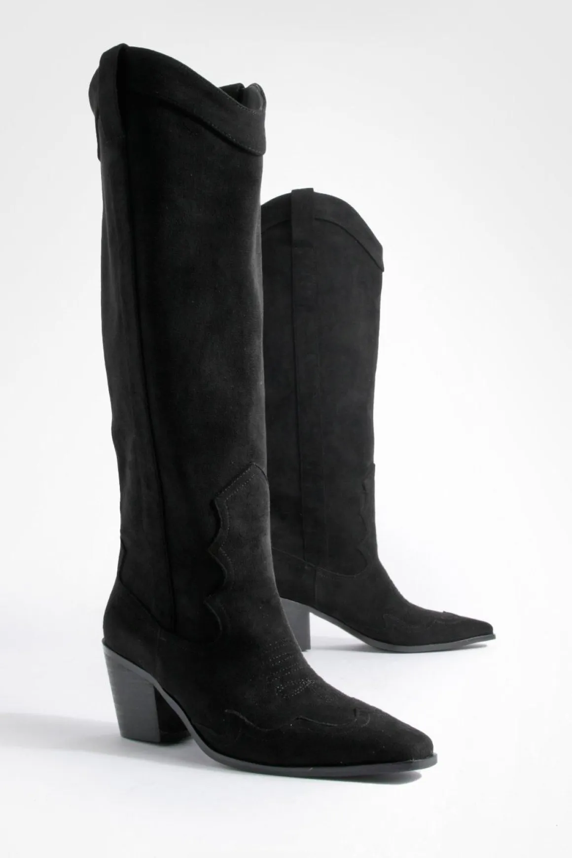 Bottes de cowboy western à talons hauts en synthétique-suède montantes