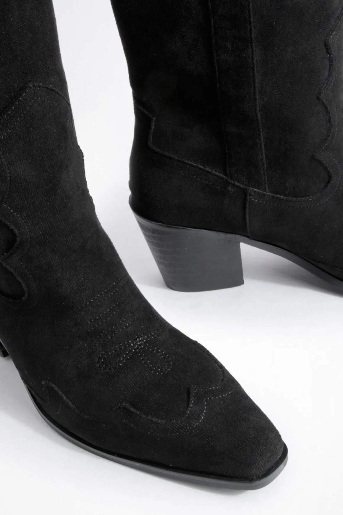 Bottes de cowboy western à talons hauts en synthétique-suède montantes