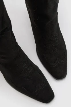boohoo Bottes De Cowboy Western À Talons Hauts Montantes Jusqu'au Genou En Synthétique Coupe Large< Bottes|Bottes En Daim
